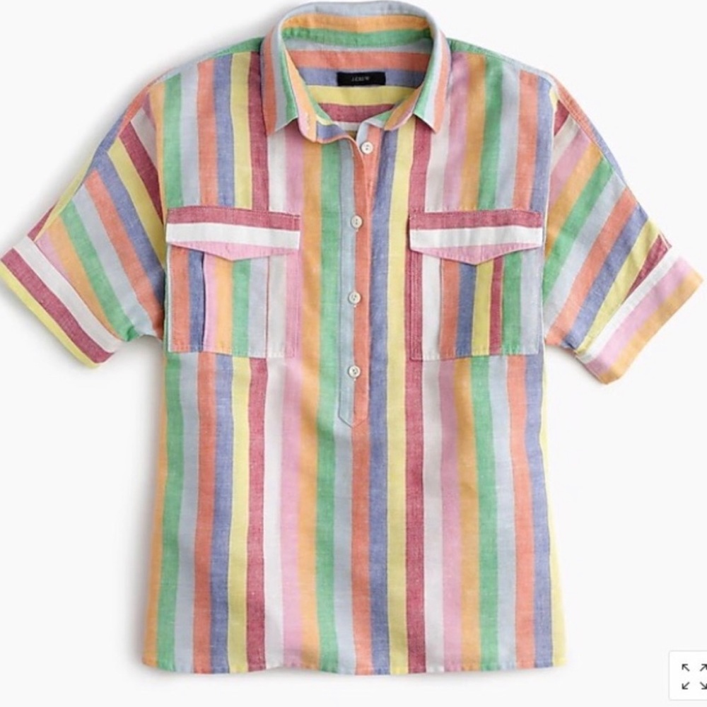 J Crew Linen Candy Stripe Blouse